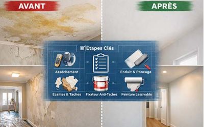 Cas d’étude : Avant/après avec explication technique, remise en état après dégâts des eaux à Lyon dans une chambre et un couloir